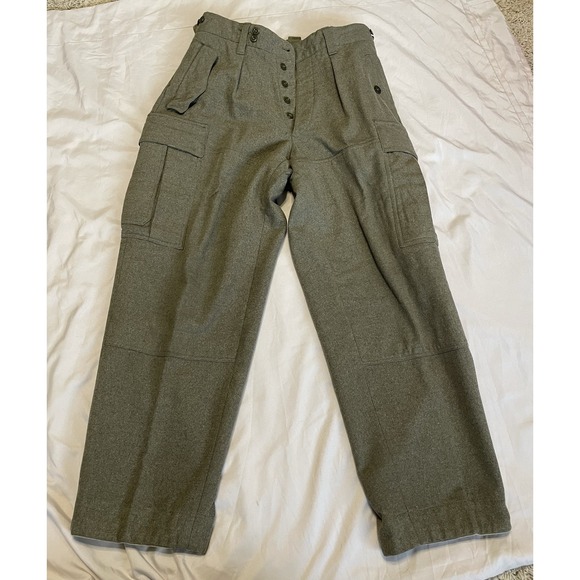 Vintage Niemann Co Cargo Pants Mens Green Brown‎ Wool Military Surplus 28 Waist